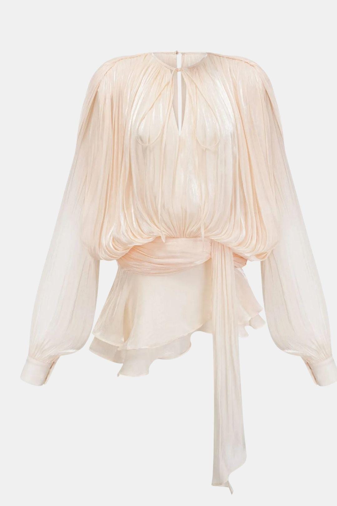 Rue | Women's Chiffon Wrap Top Cream Long Sleeve
