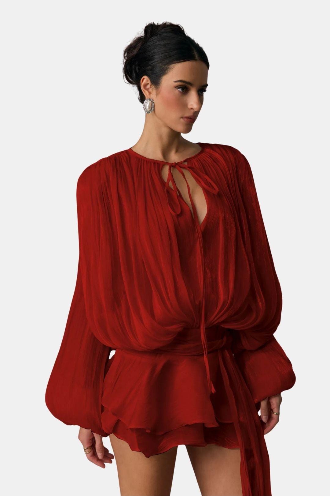 Rue | Women's Chiffon Wrap Top Cream Long Sleeve