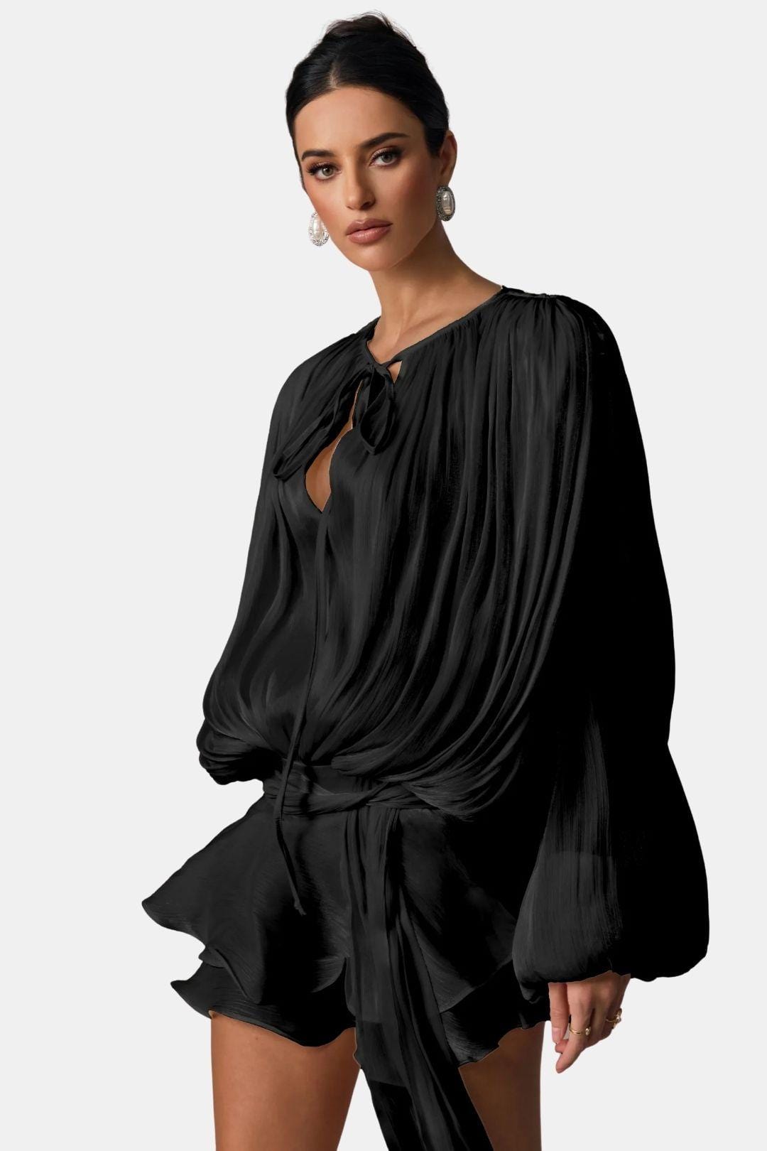 Rue | Women's Chiffon Wrap Top Cream Long Sleeve
